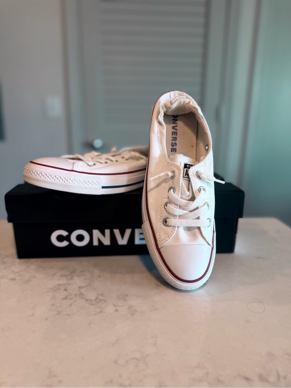 Converse White Canvas Low-Top Sneakers with Red Trim
